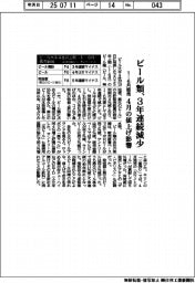 1―6月のビール類販売、3年連続減少 4月の値上げ影響