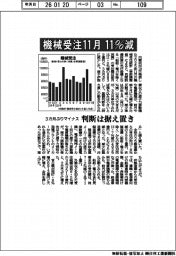 11月の機械受注、11%減 3カ月ぶりマイナス 判断は据え置き