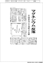 マグネシウム反落 中国景気の不透明さ反映