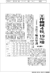 工作機械4社、12月19%増 全社で輸出堅調 本社調べ