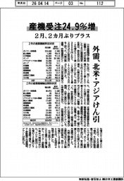 2月の産機受注24・9%増 2カ月ぶりプラス