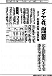 タイヤ2社、通期見通し当期減益 原材料高騰・関税影響