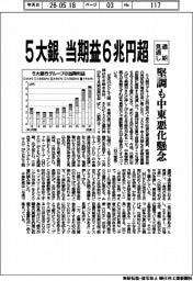 5大銀の通期見通し、当期益6兆円超 堅調も中東悪化懸念