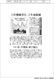 工作機械受注、2年連続減 昨年 車・半導体伸び悩む