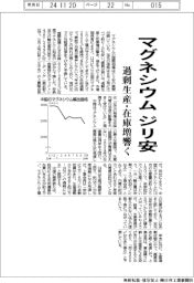 マグネシウム、ジリ安 過剰生産・在庫増響く