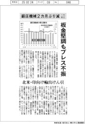 1月の鍛圧機械受注、2カ月ぶり減 板金堅調もプレス不振