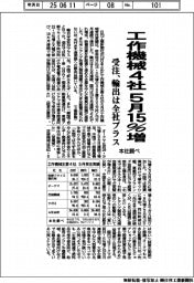 工作機械4社、5月15%増 輸出、9カ月連続プラス 本社調べ