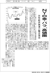 NY白金・パラ、高値圏 世界経済減速の懸念後退