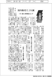 主要地区/洋紙/11月 全国 東京 12・5%減