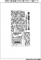 9月の鍛圧機械受注、11%増 5カ月連続プラス 板金系が内外好調