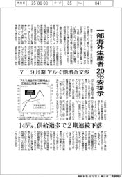 アルミ割増金交渉、7-9月期20%安提示