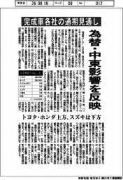 完成車各社の通期見通し 為替・中東影響を反映 トヨタ・ホンダ上方、スズキは下方