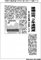昨年の建機出荷、2年連続減 国内低調、全体押し下げ