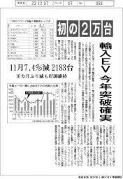 輸入EV、初の2万台 今年突破確実