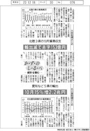 かずのしるべ 統計を読む/北陸3県の10月貿易収支 愛知など5県の輸出