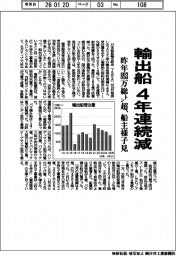 輸出船4年連続減 昨年893万総トン超、船主様子見