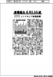 6月の建機輸出0.6%減 8カ月ぶりマイナス インドネシア政策影響