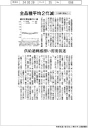 2月の鋼材需給DI、全品種平均2ポイント減 微増も需要低迷