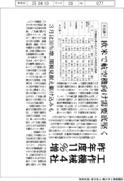 工作機械４社、昨年度受注１１％増　本社調べ