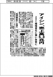 アイシンの２８年度中計、売上高５・３兆円　環境変化に強い体質に