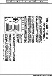 来週の株価、上昇一服　米利下げで売り優勢にも