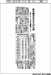 射出機受注１０月３９％増　輸出けん引　２カ月連続プラス　