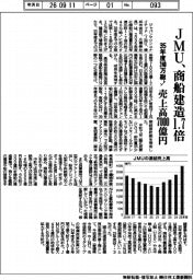 ＪＭＵ、商船建造1.7倍　３５年度２４０万総トン、売上高７０００億円