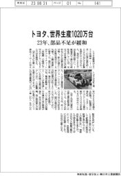 トヨタ、生産計画1020万台 23年、部品不足が緩和
