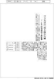 コスモＨＤの４―６月期、売上高８％減　原油価格下落影響