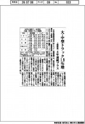 大・中型トラックの上期販売、１．９％増　４年連続プラス