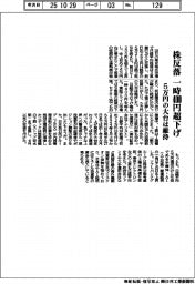 株反落　一時４００円超下げ　５万円の大台は維持