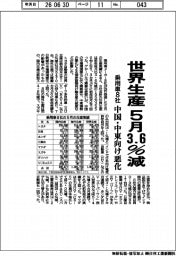 乗用車８社の５月世界生産、３．６％減　中国・中東向け悪化