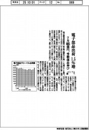 ７月の電子部品出荷１・５％増４０４５億円、受動部品伸び　ＪＥＩＴＡ調べ