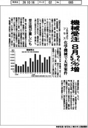 機械受注８月５・２％増　２カ月ぶりプラス　化学機械で大型案件
