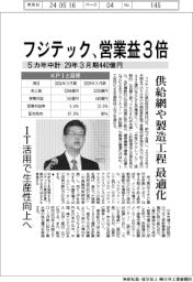 フジテック、営業益３倍　５カ年中計２９年３月期４４０億円