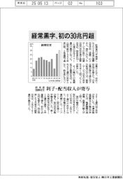 経常黒字　初の30兆円超え　昨年度の国際収支　利子・配当収入が寄与　