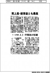 ７－９月期　法人企業統計、売上高・経常益とも最高