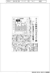 リース協、２月リース取扱高１０カ月ぶり減　情報通信の大幅減響く