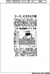 リース取扱高、５月は４カ月ぶり減　工作・建設機械２ケタ下落
