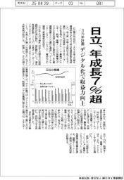 日立が３カ年計画、年成長７％超　デジタル化で収益力向上