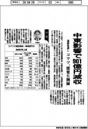 コマツの通期見通し　中東影響で売上高９０１億円減収　需要６割減