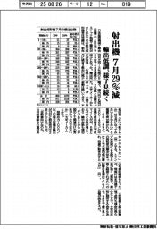 ７月の射出機２９％減　輸出低調、様子見続く