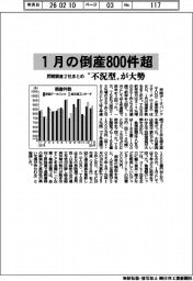 １月の倒産８００件超　”不況型”が大勢　民間調査２社まとめ