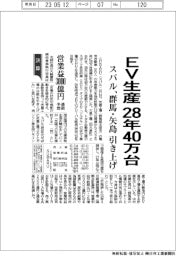 スバル、ＥＶ生産２８年４０万台に　群馬・矢島工場引き上げ