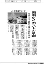 比企光学、田中ダイカスト承継　レンズ製造でシナジー