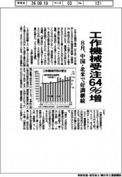 工作機械受注６４％増　８月、中国・北米で好調継続