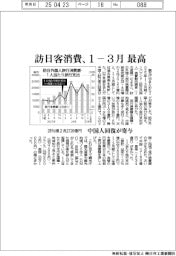 インバウンド消費動向、１－３月最高　中国人回復が寄与　観光庁まとめ