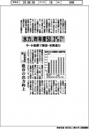 水力、昨年度５０．３ギガワット　中小規模で新設・更新進む　矢野経済調べ