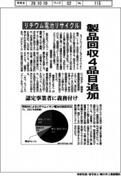 リチウム電池リサイクル　製品回収４品目追加