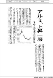アルミ、上昇一服　米中景気不安が圧迫